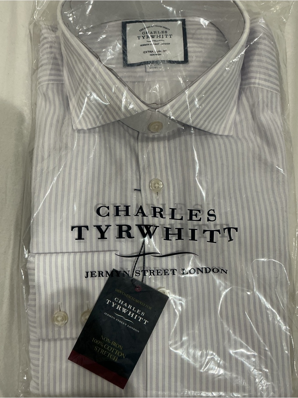 Charles Tyrwhitt Light Purple Stripe Dress Shirt 15.5/34 Extra Slim Fit NWT